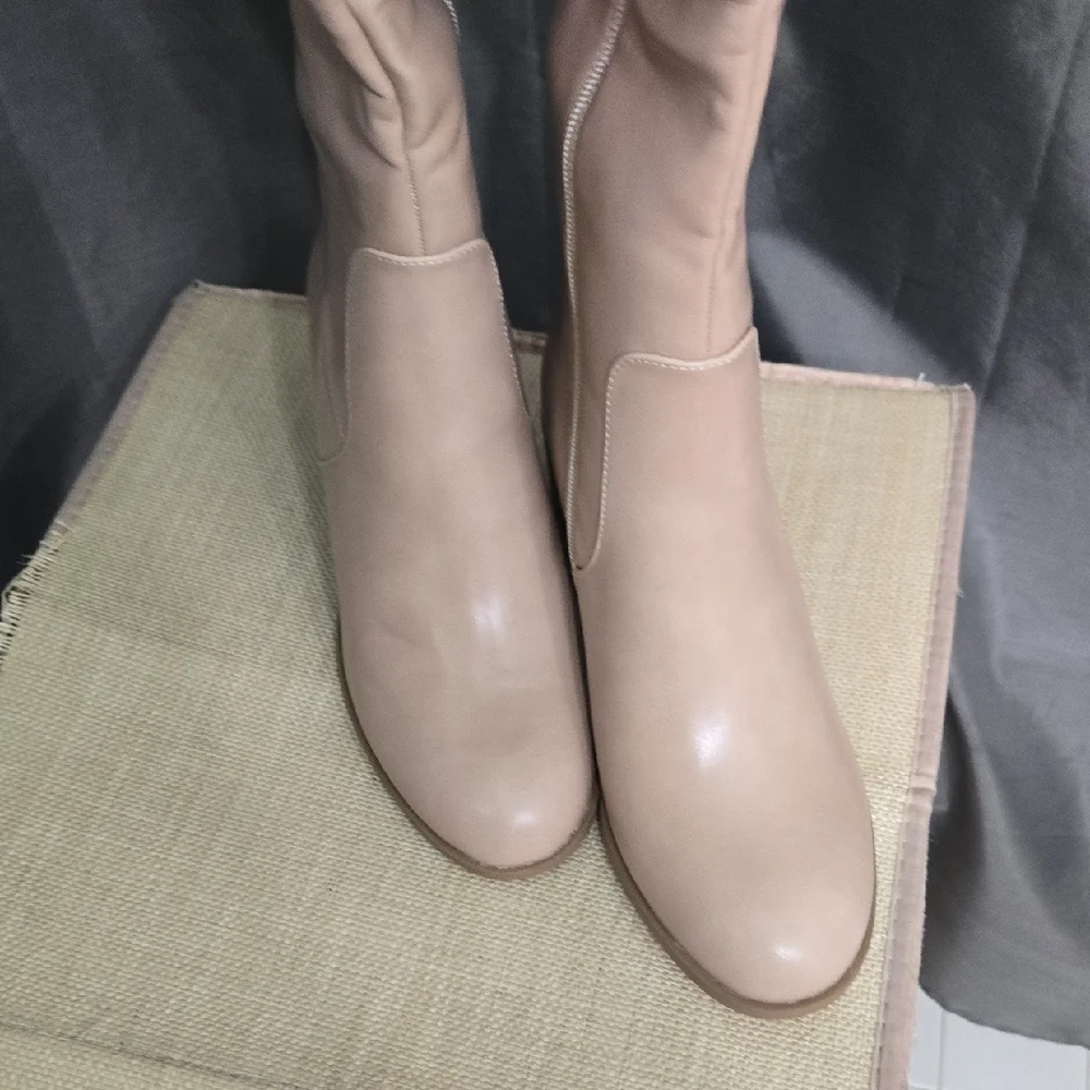 Journee Collection Over-the-Knee Block Heel Boots in Beige